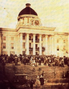 Jefferson Davis sworn in as President of Confederacy at Alabama capitol building